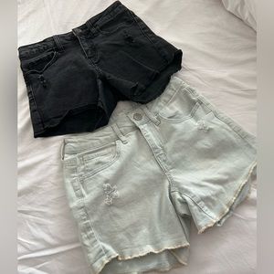 Black Denim High Waisted Shorts and Light Blue High Waisted Jean Shorts